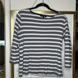 Ellen Tracy Gray Striped Blouse with Three-Quarter Sleeves